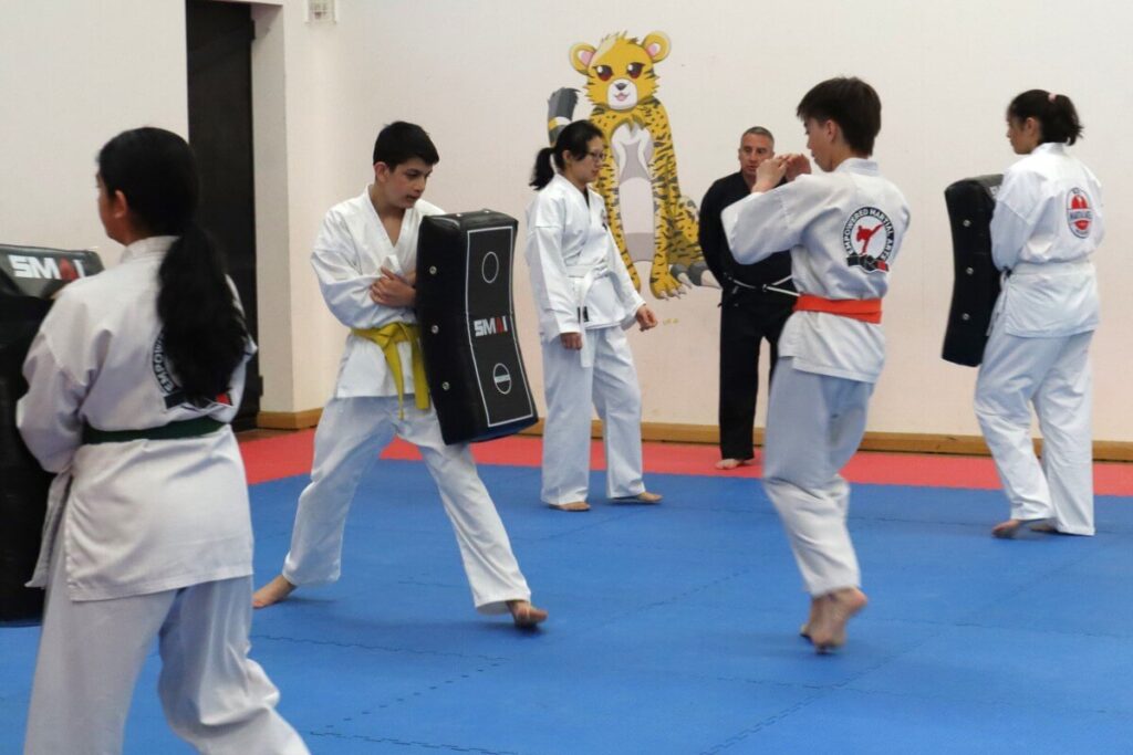 Teenage martial arts padded training